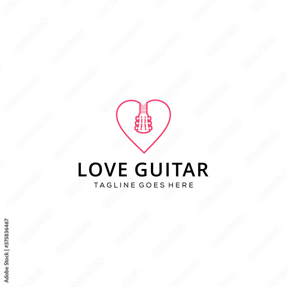 Illustration abstract guitar with Love/heart sign monogram logo design template