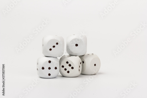 White gamble dice with black dots  isolated on white background.