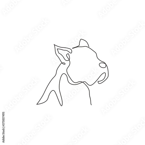Single continuous line drawing of fierce boxer dog head for security company logo identity. Purebred dog mascot concept for pedigree friendly pet icon. Modern one line draw design vector illustration