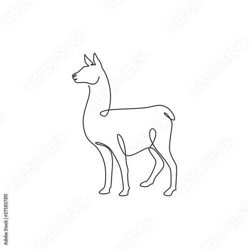 Single continuous line drawing of cute alpaca for company logo identity. Mountain llama mascot concept for national conservation park icon. Modern one line graphic draw design vector illustration