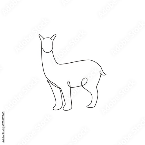 Single one line drawing of adorable alpaca for company logo identity. South American camelid mascot concept for national zoo icon. Modern continuous line draw graphic design vector illustration