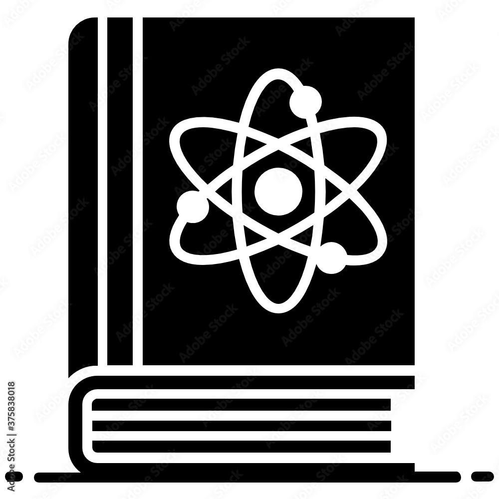 Atom symbol on booklet, physics book in icon
Atom symbol on booklet, physics book in icon
