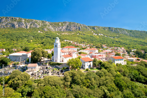 Historic town of Bribir and Vinodol valley cliffs aerial view photo