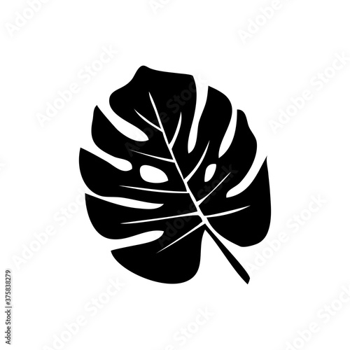 Silueta hoja de planta tropical monstera en color negro