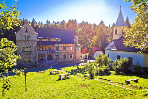 Mountain village of Stara Susica church and historic architecture view photo