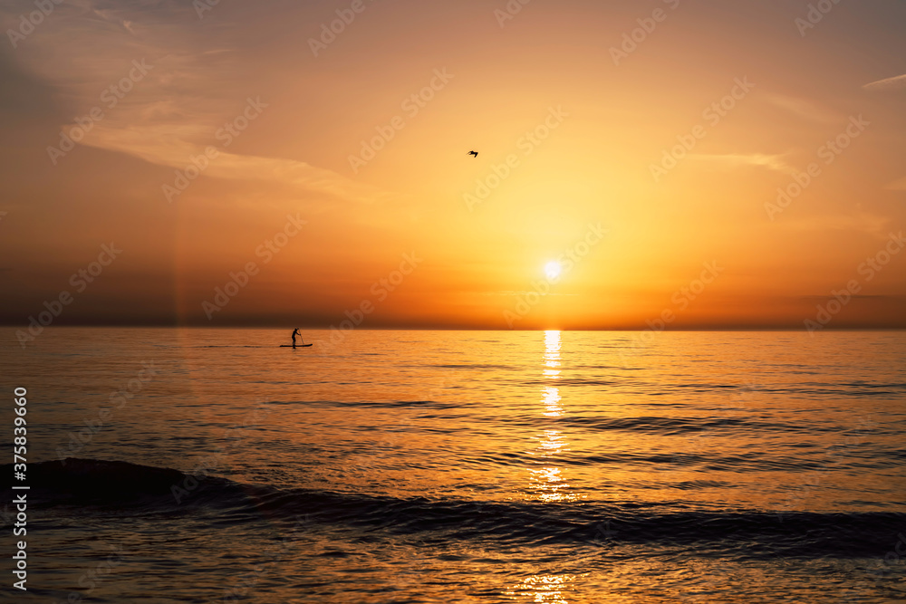 Surfer and sunset on the north sea Surfer and sunset on the north sea