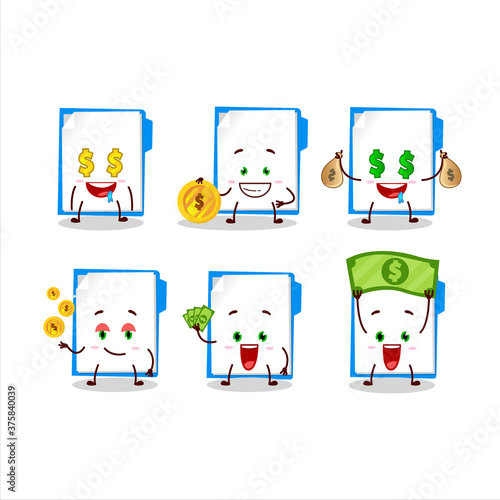Blue manila folder cartoon character with cute emoticon bring money
