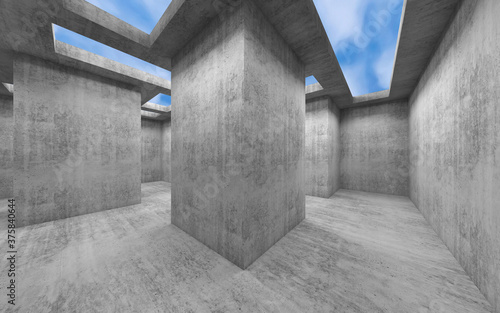 Abstract empty open space concrete interior 3d