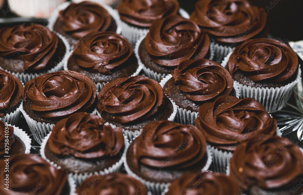 Plate of chocolate cupcakes Plate of chocolate cupcakes