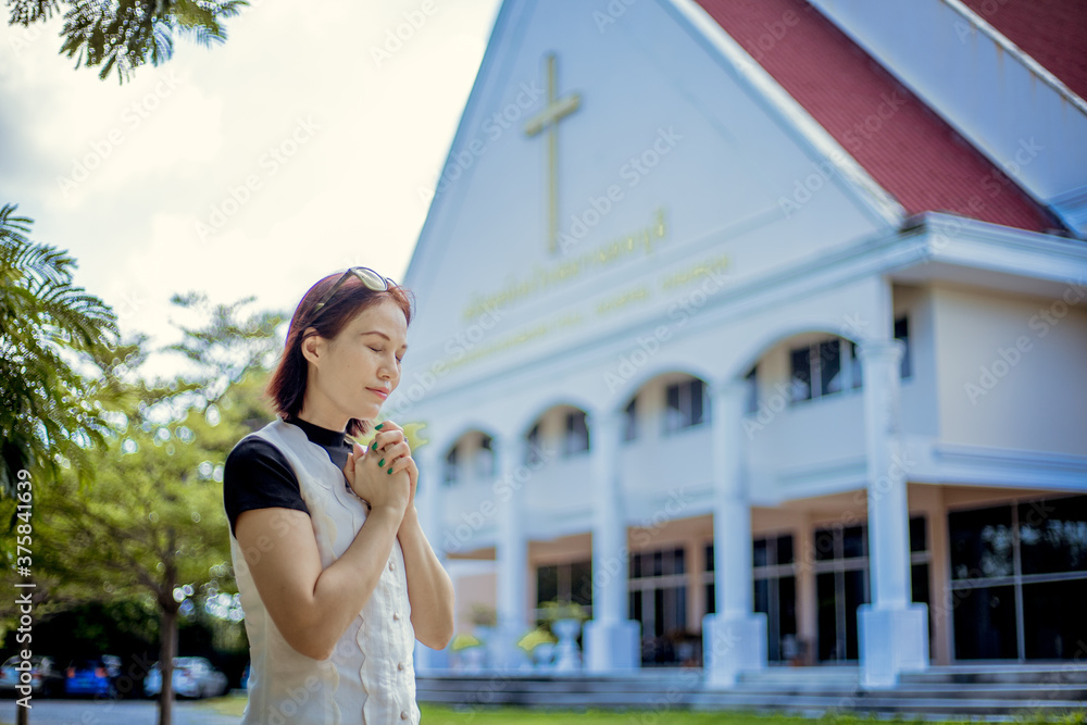Portrait of beautiful 40-year-old asian woman gand pray. Portrait of beautiful 40-year-old asian woman gand pray.