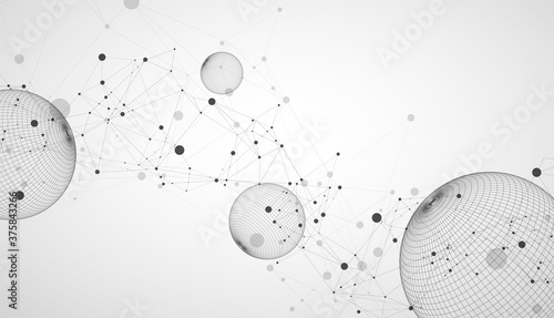 Abstract sphere background with plexus effect. 3D surface. Vector illustration.
