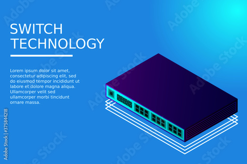 Isometric Switch with Up link Port Vector Illustration