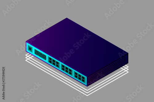 Isometric Switch with Up link Port Vector Illustration