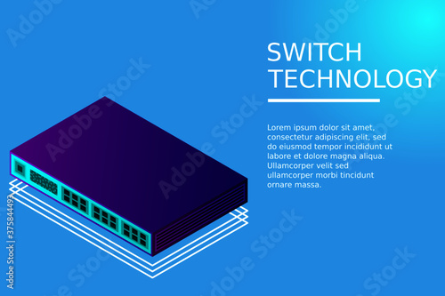 Isometric Switch with Up link Port Vector Illustration