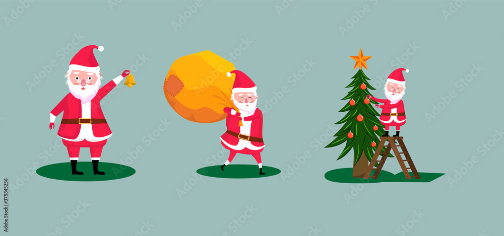 Christmas New Year sale, advertising stickers with Santa Claus and discounts, vector isolated elements for festive design. Set