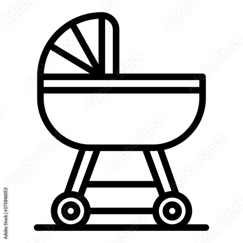 Baby pram icon. Outline baby pram vector icon for web design isolated on white background