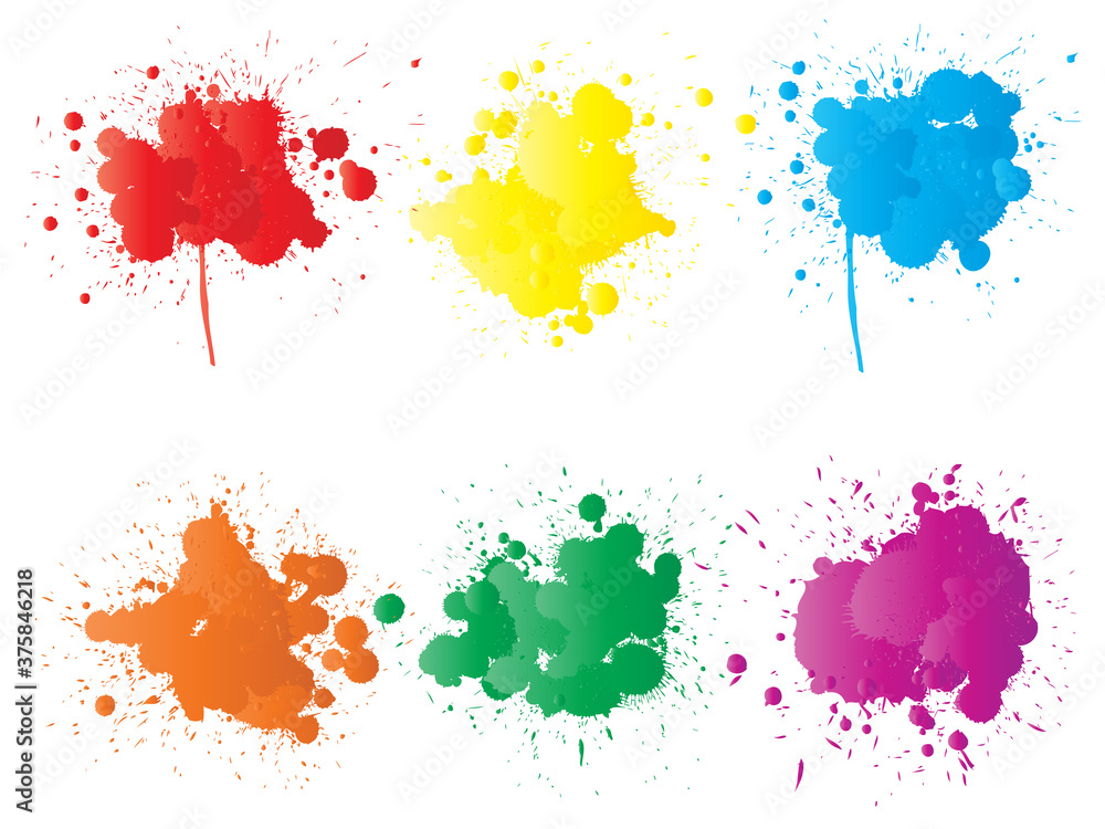 Vector collection of artistic grungy paint drop, hand made creative splash or splatter stroke set isolated white background. Abstract grunge dirty stains group, education or graphic art decoration Vector collection of artistic grungy paint drop, hand made creative splash or splatter stroke set isolated white background. Abstract grunge dirty stains group, education or graphic art decoration