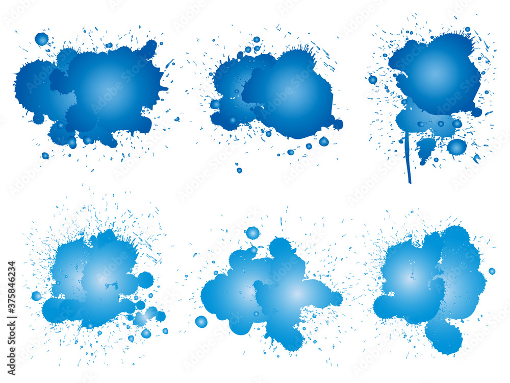 Vector collection of artistic grungy paint drop, hand made creative splash or splatter stroke set isolated white background. Abstract grunge dirty stains group, education or graphic art decoration Vector collection of artistic grungy paint drop, hand made creative splash or splatter stroke set isolated white background. Abstract grunge dirty stains group, education or graphic art decoration