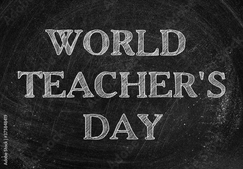 Text Happy Teacher's Day on blackboard. Greeting card design