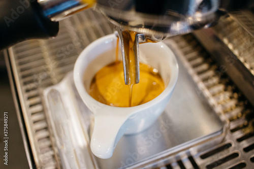 making espresso coffee drink photo