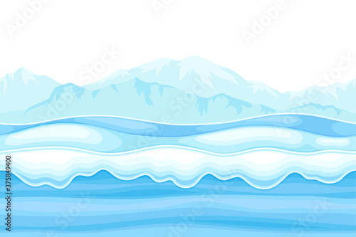 Game Platform with Mountains and Ground Covered with Snow Vector Illustration