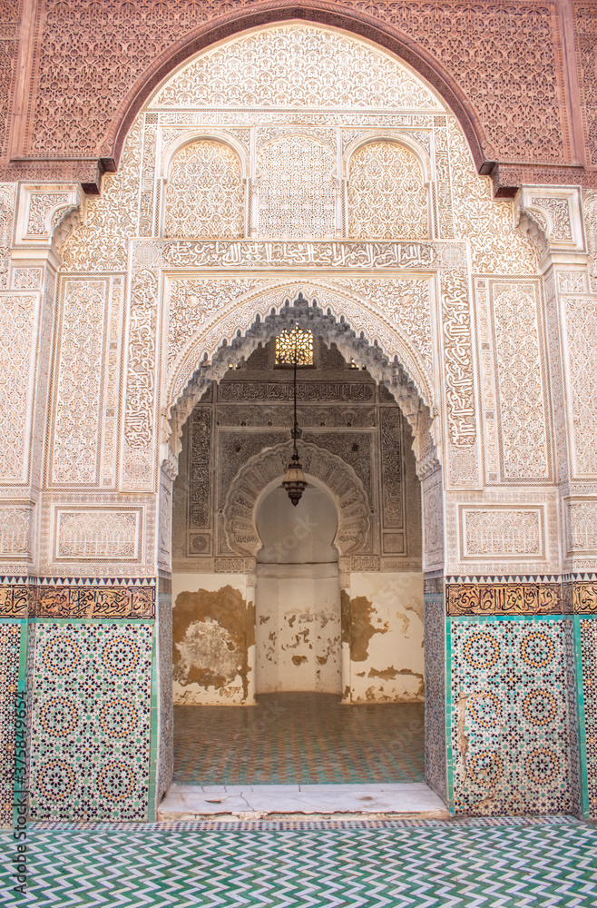 Bou Inania Madrasa, a historic madrasa (Islamic learning center) in the city of Meknes, Morocco