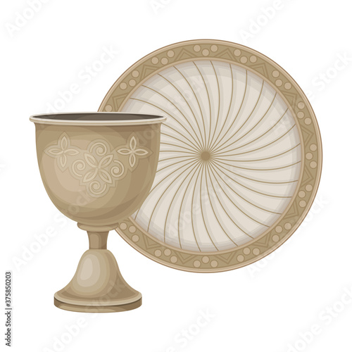 Silver Goblet or Drinking Cup with Ornament as Georgia Country Attribute Vector Illustration