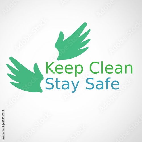 Green hand symbol with stay safe slogan (ID: 375850215)