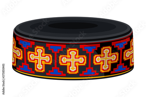 Traditional Headdress or Hat with Indigenous Embroidery as Georgia Country Attribute Vector Illustration