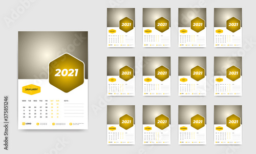 Desk Calendar Template 2021, Clean and Modern Calendar, Date Planner for 2021, 12 months Set of Template, Desk Calendar for 2021