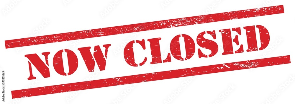 NOW CLOSED red grungy rectangle stamp.