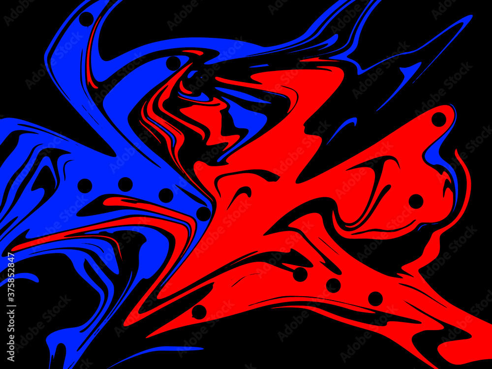 dark red and blue abstract watercolor pattern luxury and geometric fluid liquid color ink on black.