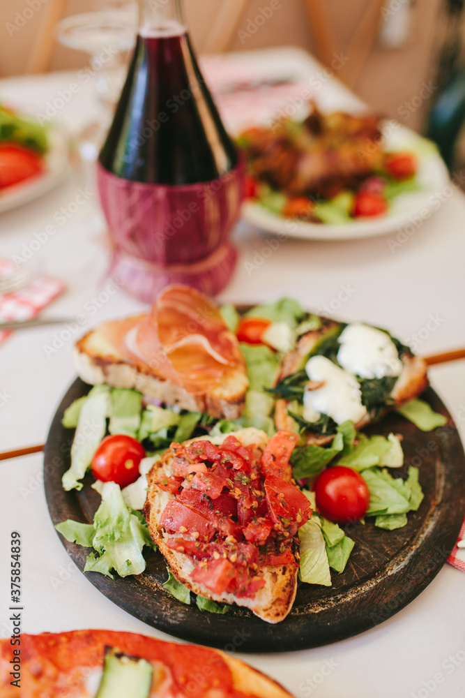 Bruschetta with Wine Flask Bruschetta with Wine Flask