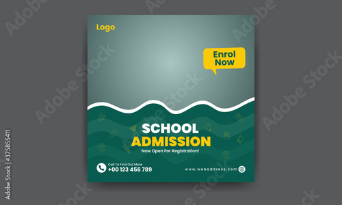 School Admission Social Media Banner and School Web Banner, Square Flyer Template 