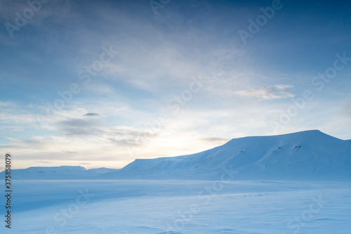 Svalbard sunset in winter - idyllic arctic scenery