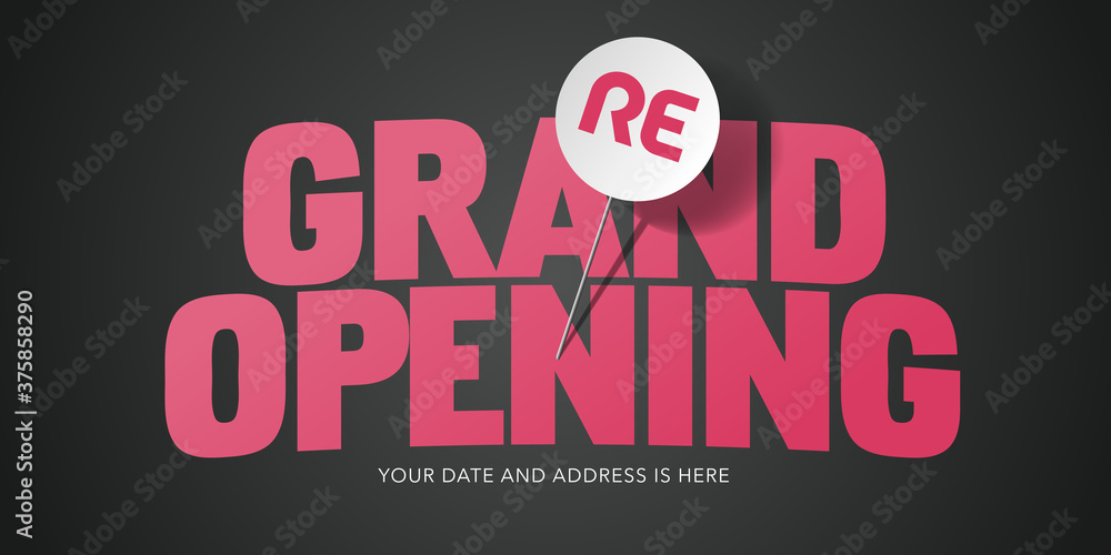 Grand opening or re opening vector background with pin Grand opening or re opening vector background with pin