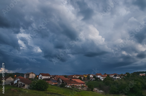 Stormy clouds above the Valjevo city in western Serbia