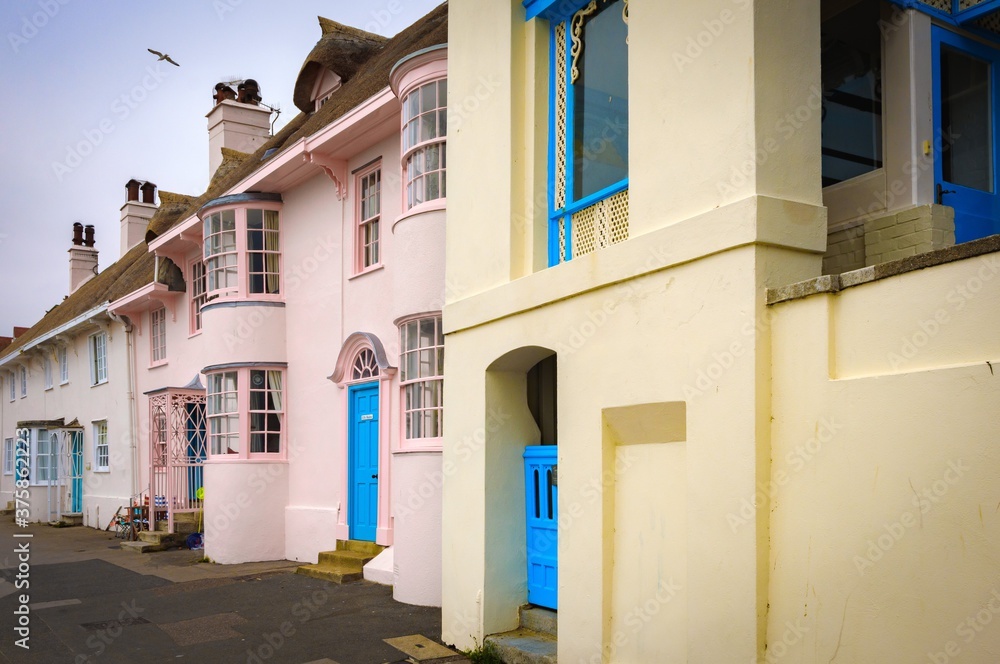 beache house in lyme regis england uk pastel colored