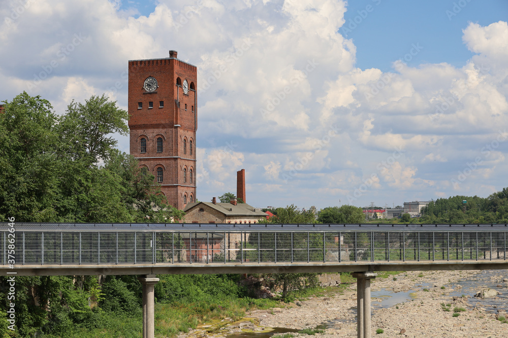 Bridge for pedestrians at the border between Russia and Estonia in Narva