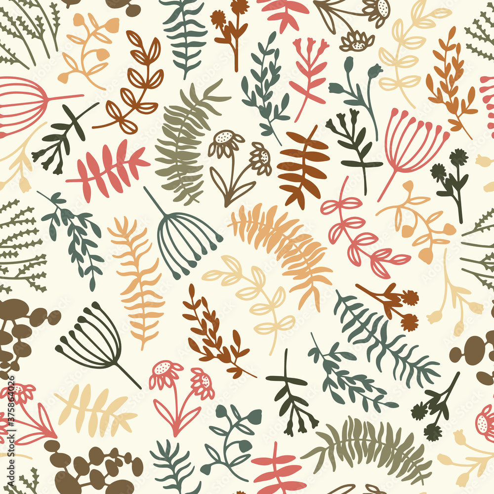 Seamless vector pattern with abstract flower. Doodles are colorful flowers. Template for fabric, paper Seamless vector pattern with abstract flower. Doodles are colorful flowers. Template for fabric, paper