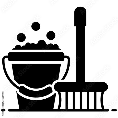 
Broomstick with dustbin showcasing cleaning services icon
