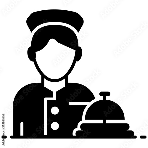 
Male person with bell denoting concierge service icon
