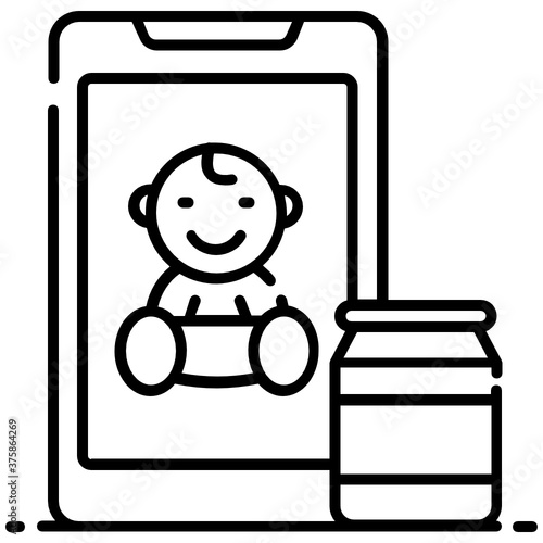 
Teddy bear inside mobile phone, style of babysitting services icon
