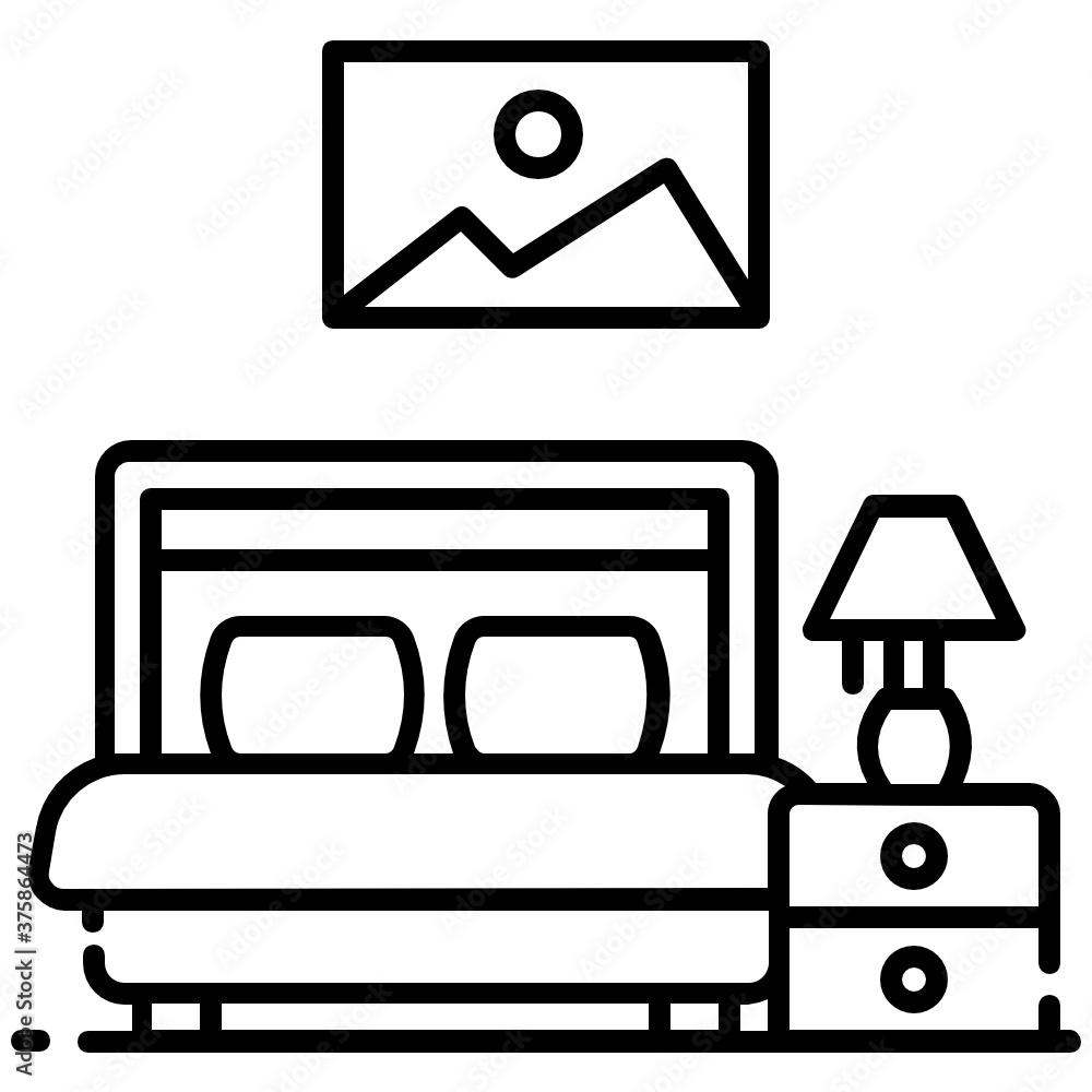 Beautiful king size bed, design of hotel bedroom icon
Beautiful king size bed, design of hotel bedroom icon