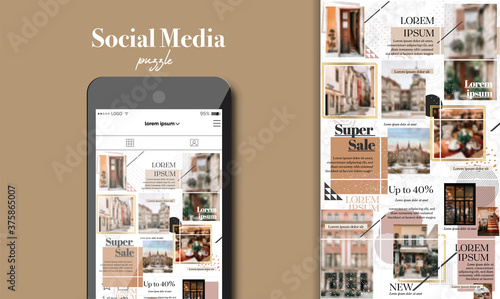 Social Media Puzzle Template Pack for creature your unique content. Mockup for personal blog. Modern ultra endless design banner, screen. app editorial service. Endless square puzzle for promotion.
