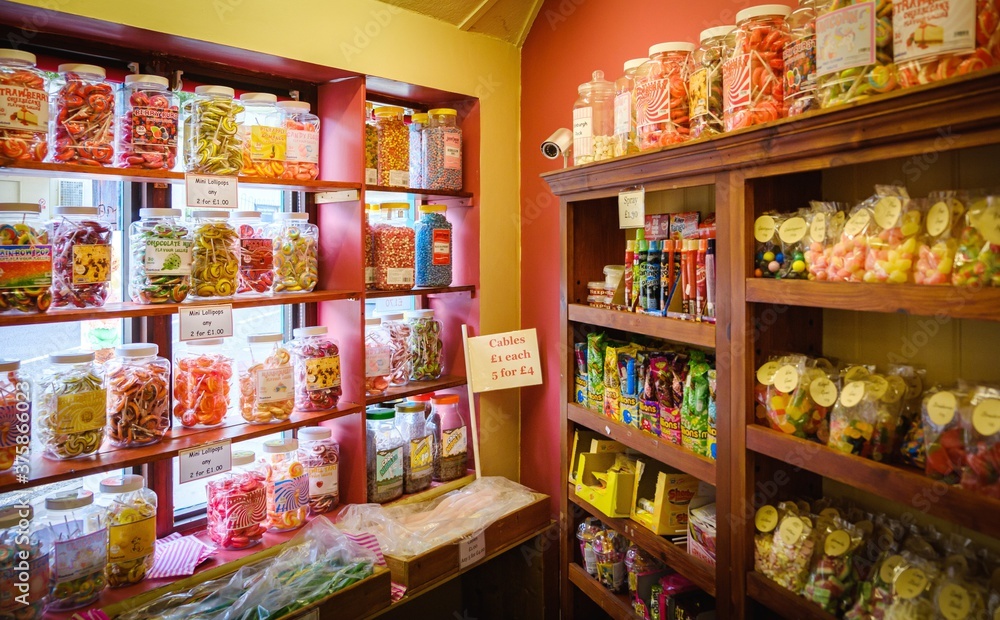 shelves of a small sweet shop in cheddar gorge