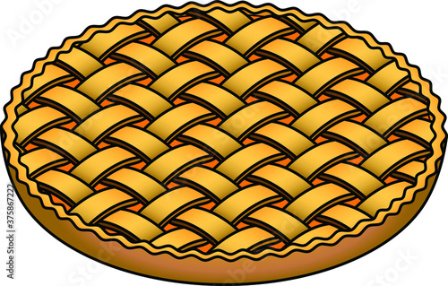 A large pumpkin pie with a woven lattice pattern.