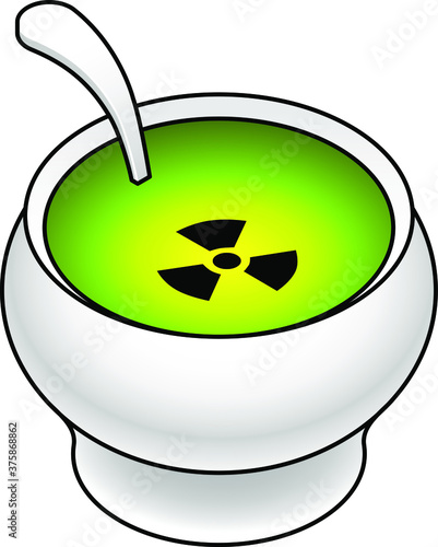 Food supply contamination concept: radioactive soup.