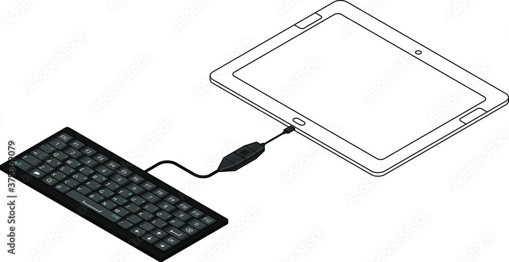 A USB OnTheGo (OTG) cable attached to a tablet to enable the