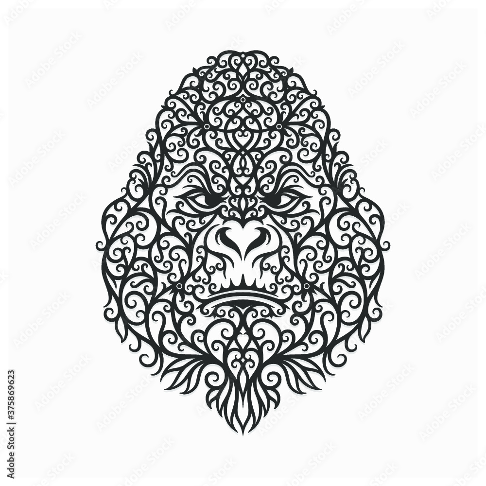 hand drawn gorilla illustration with dayak ornament hand drawn gorilla illustration with dayak ornament